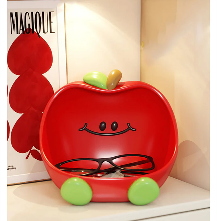 Cute Red Apple Storage Tray For Keys, Jewelry & Small Items | Fun Smiley Face Home Decor