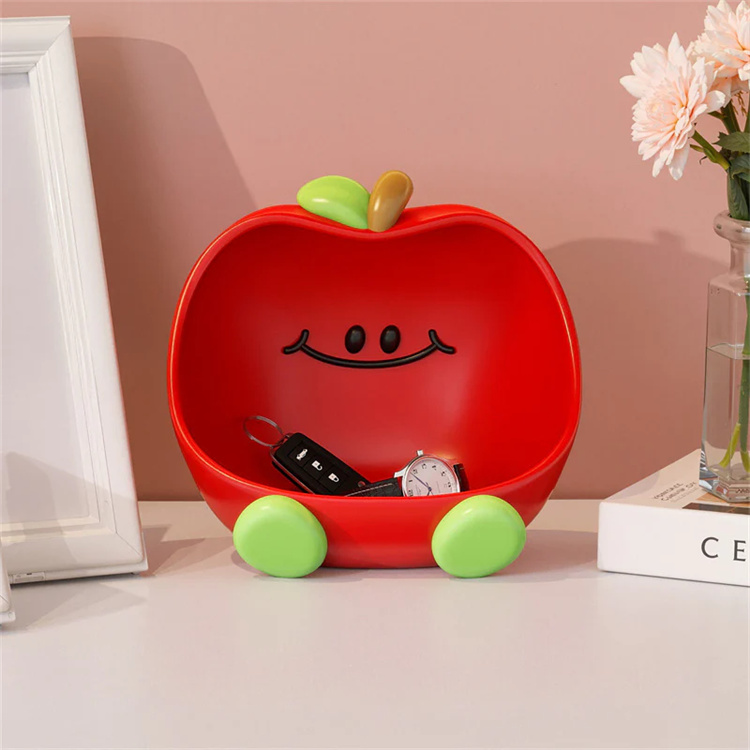 Cute Red Apple Storage Tray For Keys, Jewelry & Small Items | Fun Smiley Face Home Decor