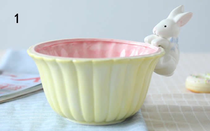  3D Rabbits Figurine Decorative  Fruit Salad Bowl 