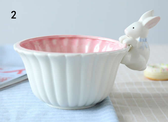  3D Rabbits Figurine Decorative  Fruit Salad Bowl 