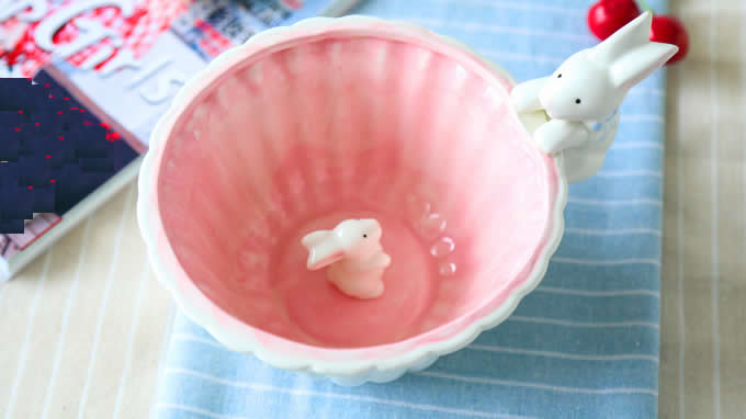  3D Rabbits Figurine Decorative  Fruit Salad Bowl 