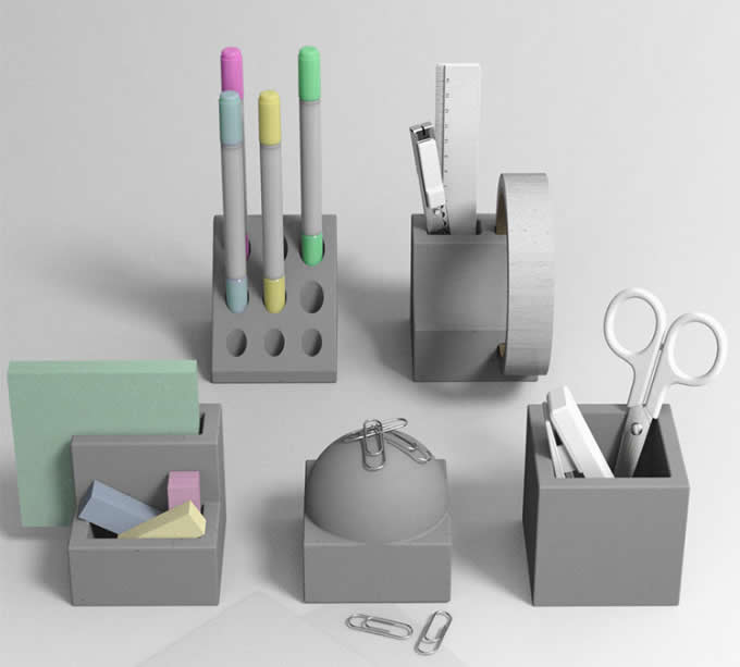  5pcs Concrete Stationery Bundle Set-  Pen Holder, Business Card Holder,Flower Pot,Paperclip holder 