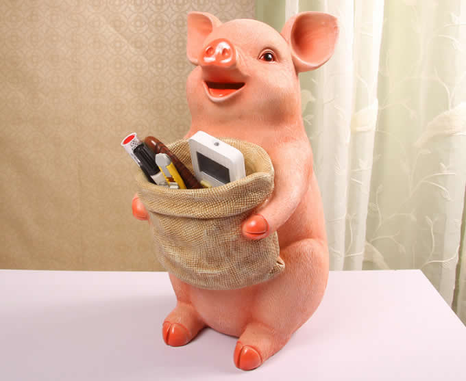 Art Creative Resin Pig Piggy Bank Pen Holder Flower Pot