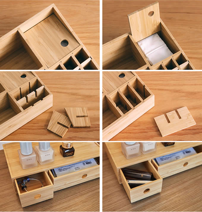 Bamboo Makeup Storage Drawer Organizer Jewelry Skincare Organizer 