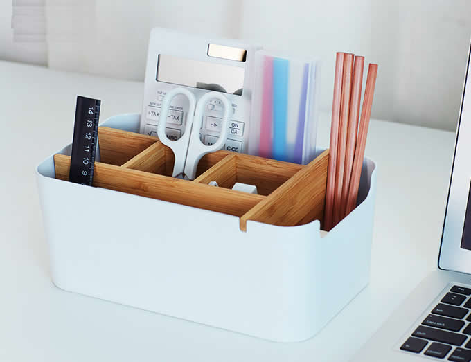  Bamboo Multifunction Office Supplies Storage Box Remote Control Holder Desk Organizer 