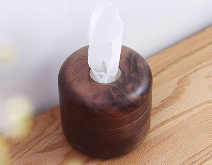 Black Walnut Handmade Wood Round Tissue Box Cover Holder