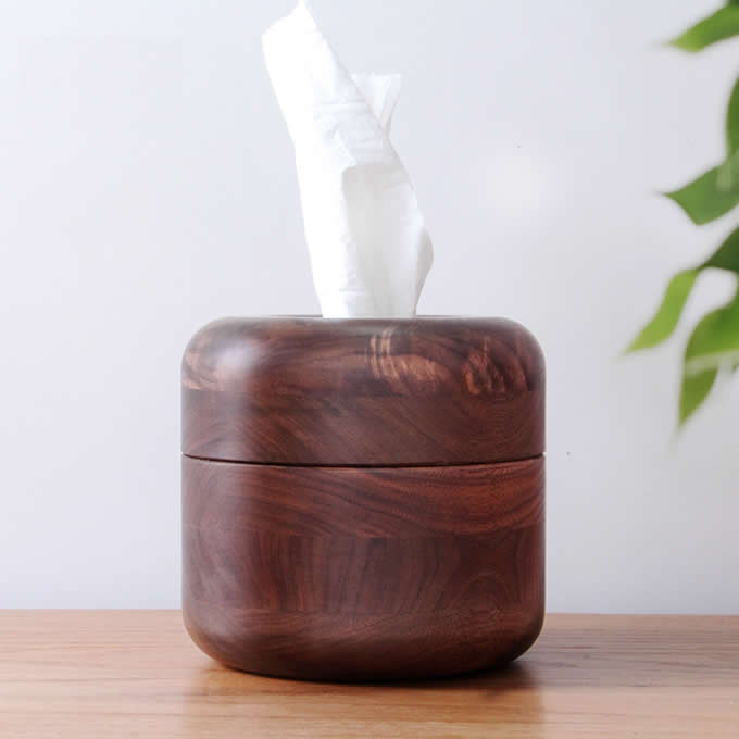 Black Walnut Handmade Wood Round Tissue Box Cover Holder