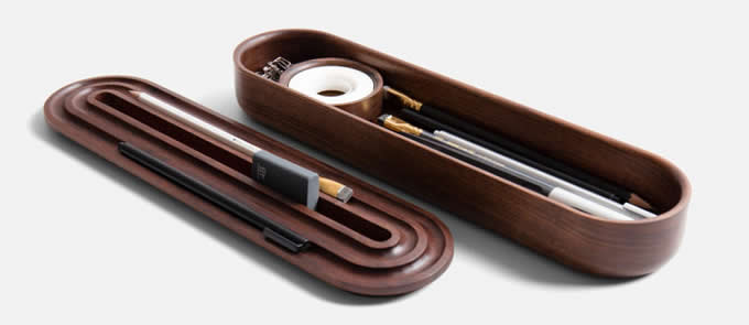  Black Walnut Wooden Pen Pencil Case Phone iPad Holder Stationery Box Storage