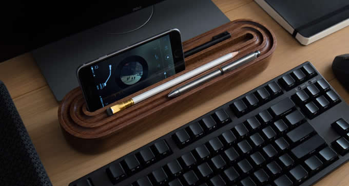  Black Walnut Wooden Pen Pencil Case Phone iPad Holder Stationery Box Storage