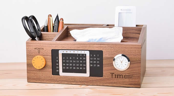 Bamboo Wood Multi-Function Desktop Tissue Box Cover Perpetual calendar Remote Control Holder Storage Box