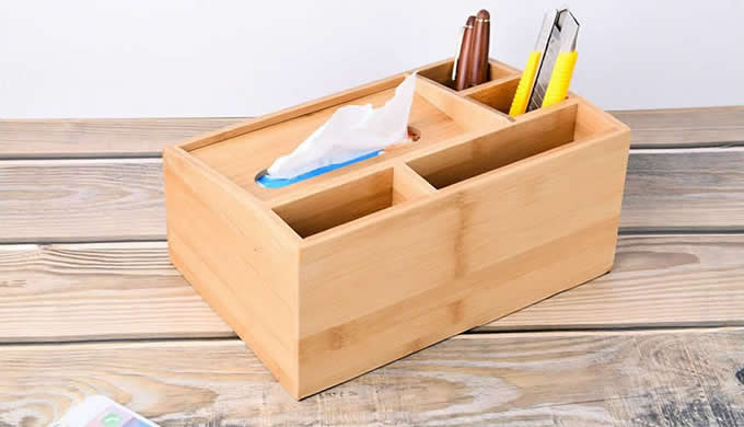 Bamboo Wood Multi-Function Desktop Tissue Box Cover Perpetual calendar Remote Control Holder Storage Box