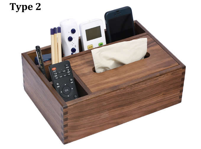 Black Walnut wood Multi-Function Tissue Box Cover Desktop Remote Control Holder Storage Box