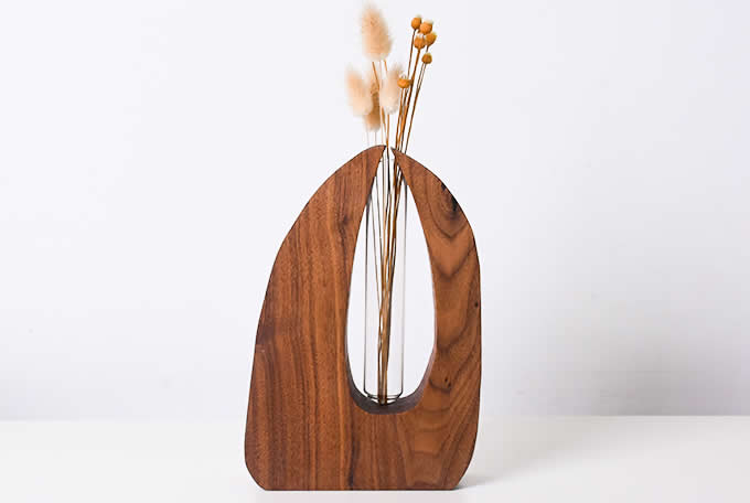 Crystal Glass Double Test Tube Vase in Wooden Stand Flower Pot 