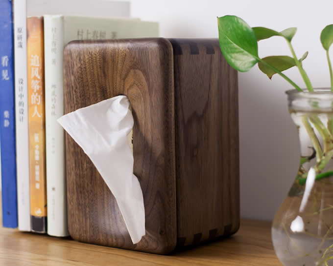   Customize Logo/Name Engrave Black Walnut Wood Square Tissue Box Cover Holder