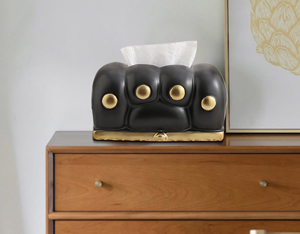 Cute cartoon cat paw modern art black ceramic tissue box