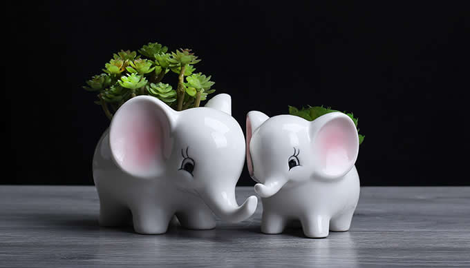 Elephant Ceramic Succulent Planter/Plant Pot/Flower Pot,Set of 2 