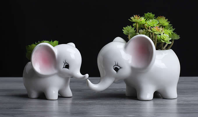 Elephant Ceramic Succulent Planter/Plant Pot/Flower Pot,Set of 2 