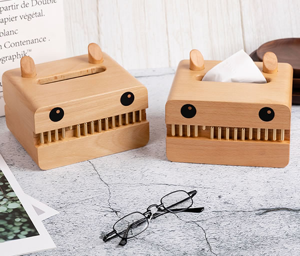 Fun big mouth monster wooden tissue box home decorative idea
