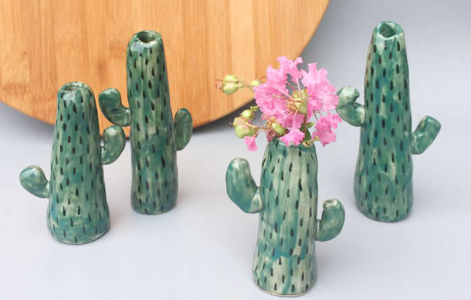 Handmade Cactus Model Ceramic Decorator Vase