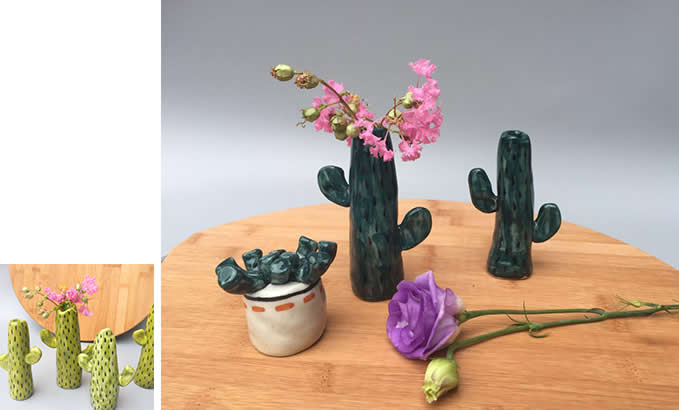 Handmade Cactus Model Ceramic Decorator Vase