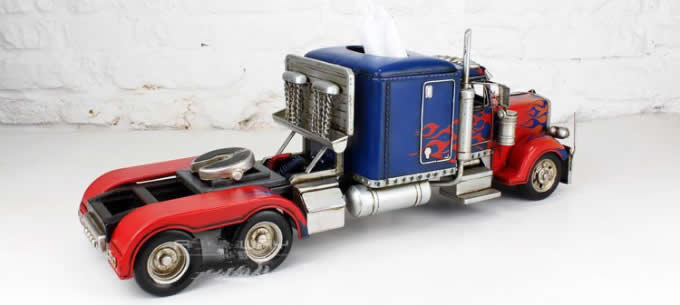 Handmade Trailer Carrier Truck Model Desk Tissue Box