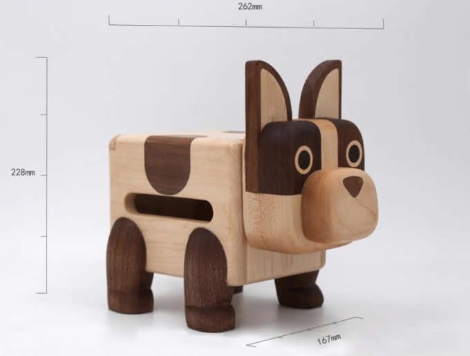 Handmade Wooden Dog Tissue Box