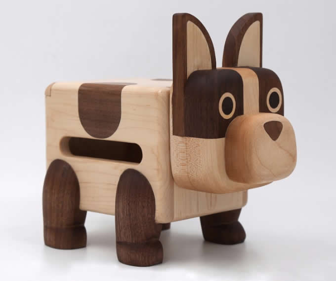 Handmade Wooden Dog Tissue Box
