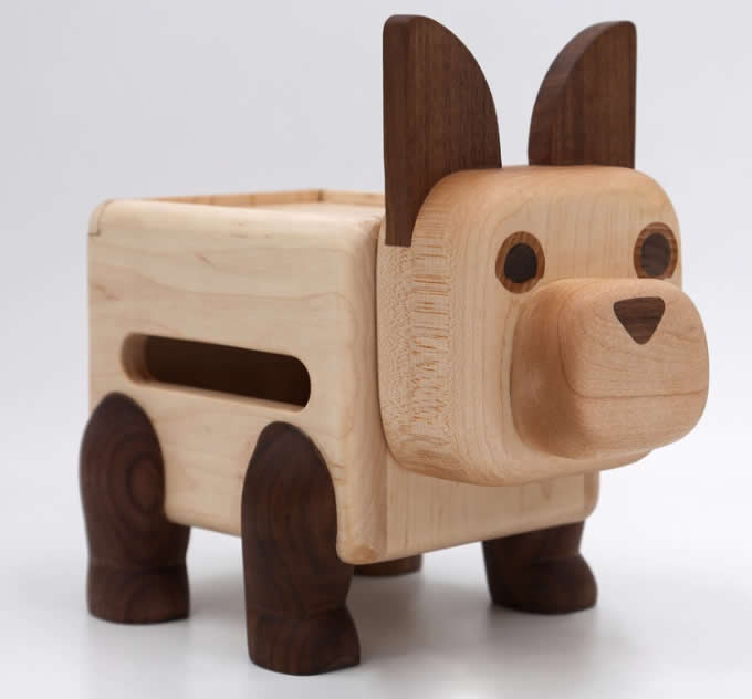 Handmade Wooden Dog Tissue Box