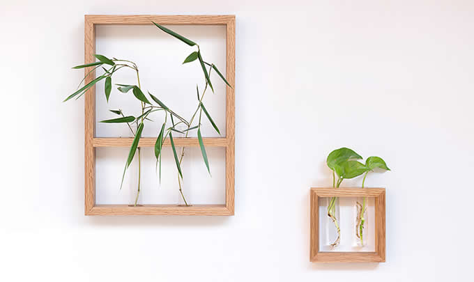 Hanging Flower Vase Bottles in Wood Stand