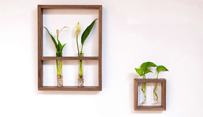 Hanging Flower Vase Bottles in Wood Stand