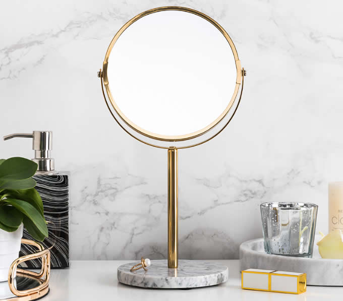 Modern Stainless steel Frame Mirror with Marble Base