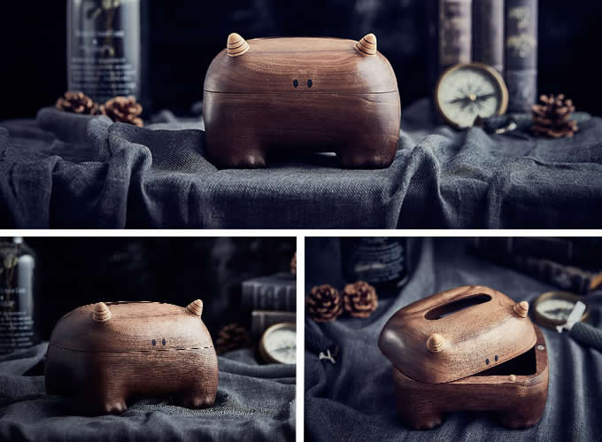 Morden Handmade Monster Shaped Wooden Tissue Box/Holder