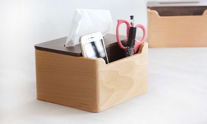 Multi-Function Wooden Tissue Cover Desk Organizer for Pen Pencil Remote Control Phone iPad 