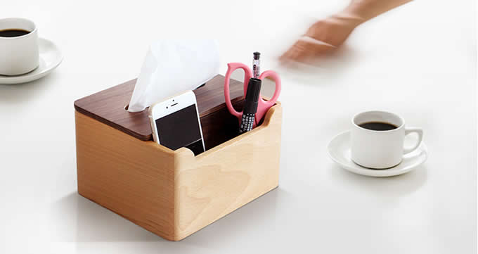 Multi-Function Wooden Tissue Cover Desk Organizer for Pen Pencil Remote Control Phone iPad 