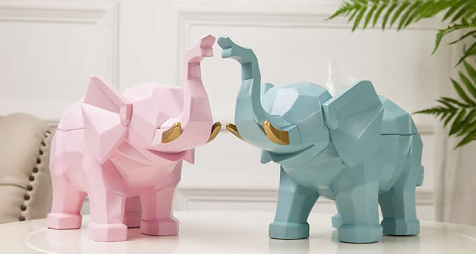  Resin Cute Elephant Tissue Box Holder Cover Figurine Statue Home Decor