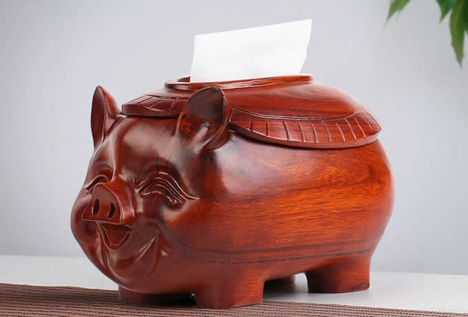  Simple Fashion Red Wooden Pig/Elephant/Deer Desktop Household Tissue Box 