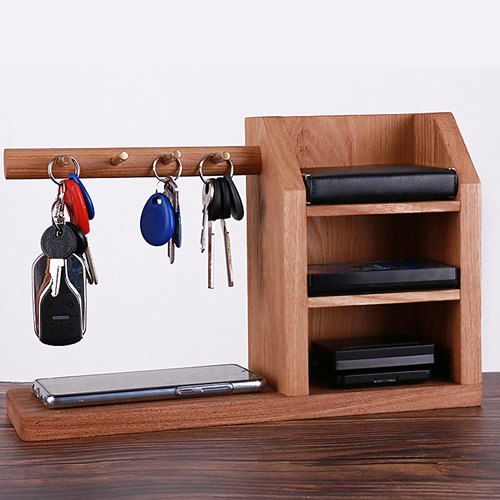  Simple desktop wooden storage box copper key hook