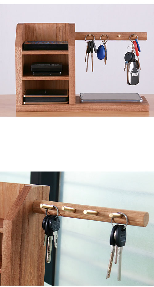  Simple desktop wooden storage box copper key hook