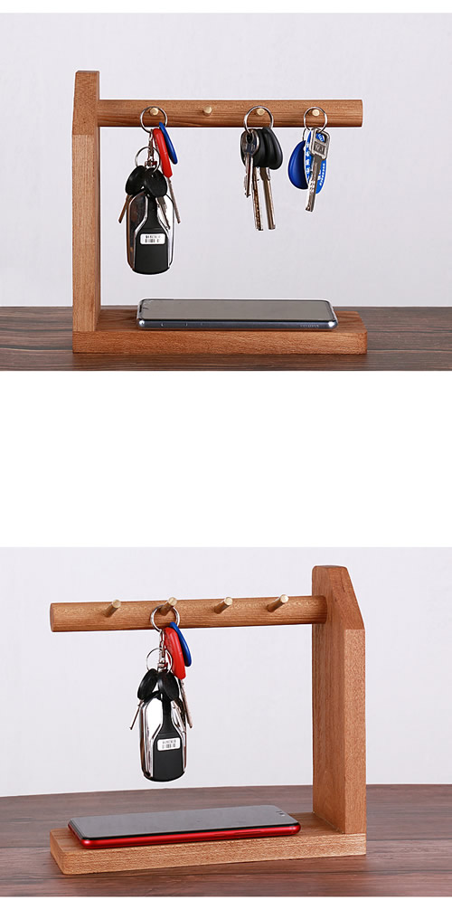  Simple desktop wooden storage box copper key hook