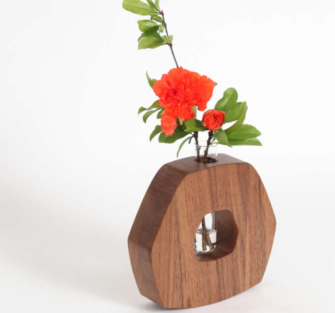    Test Tube Planter Flower Vase with Wood Base Stand