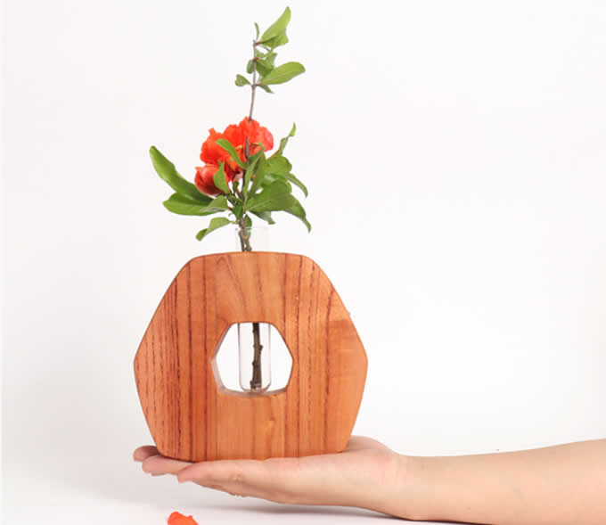    Test Tube Planter Flower Vase with Wood Base Stand