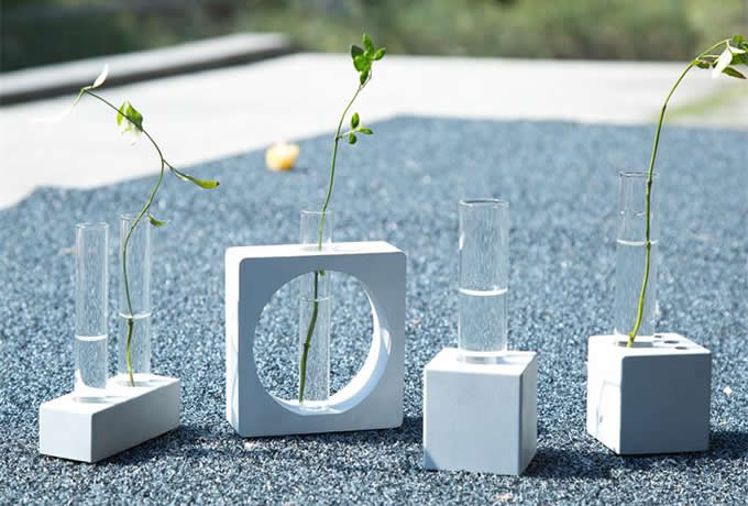  Test Tube Planter Flower  Vase  with Concrete Stand  Set 