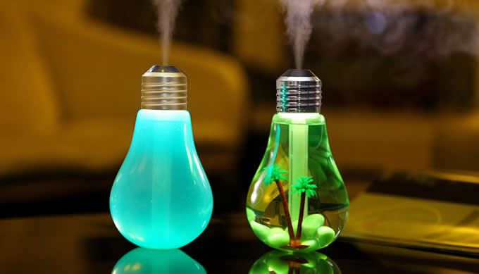 USB Bulb Shaped Mist Humidifier with Colorful LED Night Light