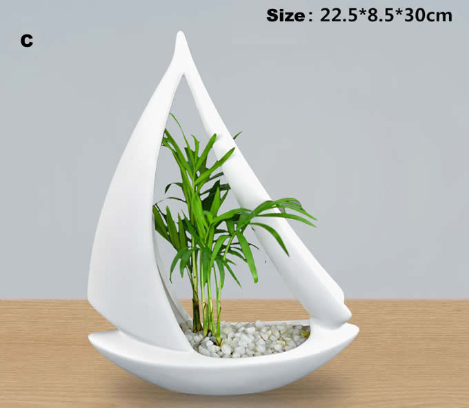 White Ceramic Art  Flower Pot 