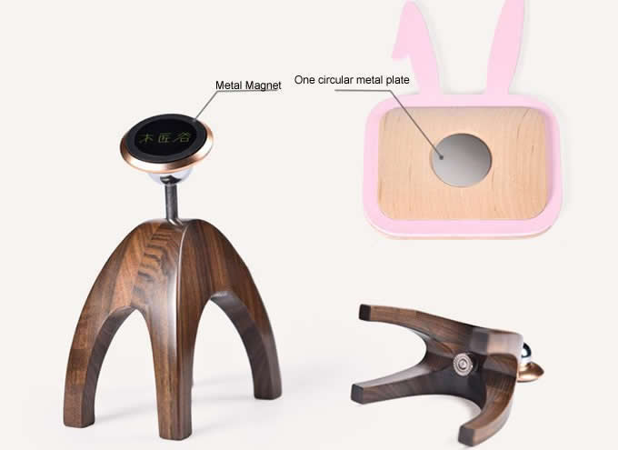 Wood Multifunction 360 Rotation Magnetic Makeup Mirror Holder Cell Phone Holder With Makeup 