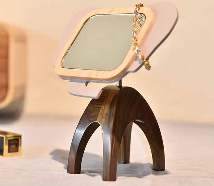 Wood Multifunction 360 Rotation Magnetic Makeup Mirror Holder Cell Phone Holder With Makeup 