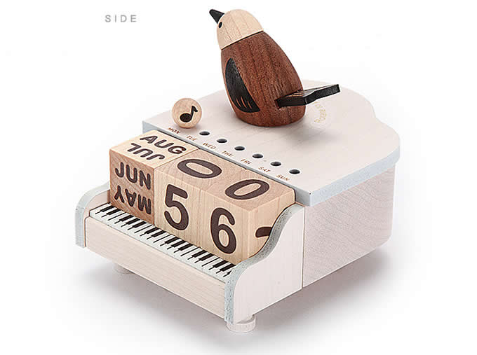 Wooden Bird Music Box Perpetual Calendar 