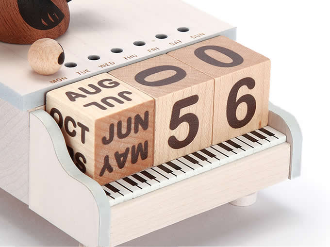 Wooden Bird Music Box Perpetual Calendar 