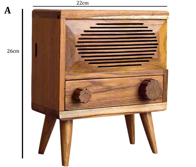 Wooden Retro Radio Tissue Box 