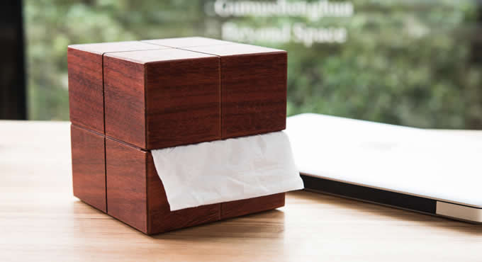 Wooden Rubik's Cube Desk Roll Paper Holder  